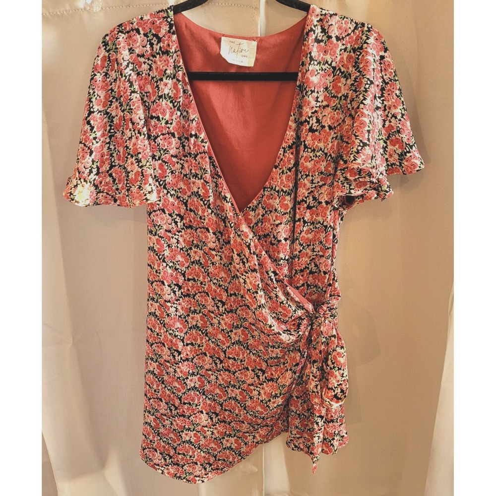 The Native One Wrap Dress Medium Ditsy Floral Cottagecore Peasant Satin 16552
